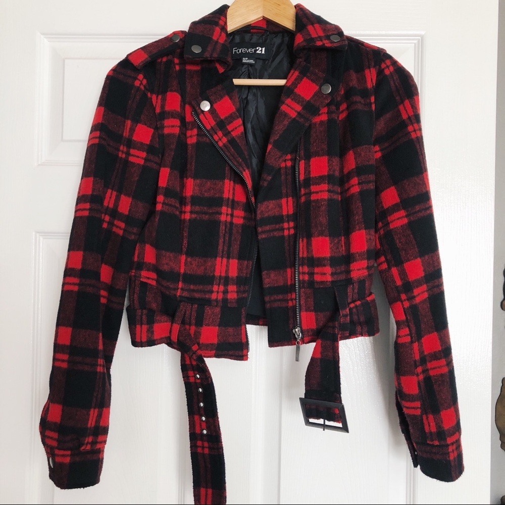 FOREVER 21 Plaid Moto Jacket